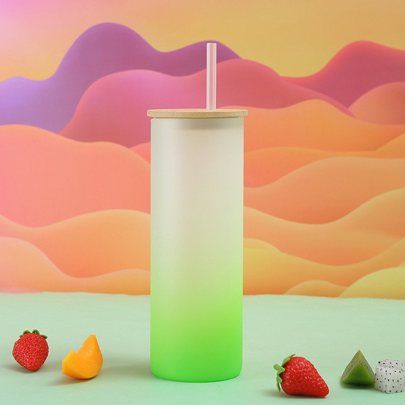 25 oz Custom Blank Sublimation Glass Can Beverage Beer Mug Sublimation Frosted glass Gradient Colored Tumbler Mug