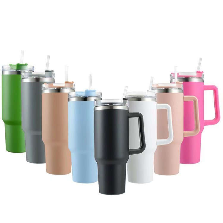 40OZ Straw Coffee Insulation Cup With Handle Portable Car Stainless Steel Water Bottle Large Capacity Travel Thermal Mug