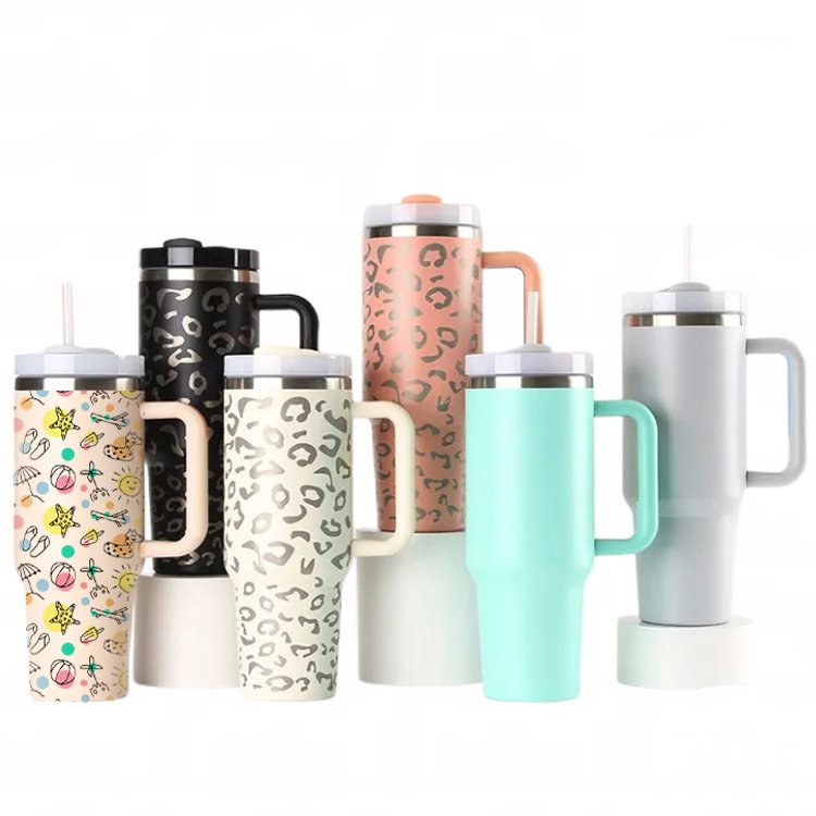 40OZ Straw Coffee Insulation Cup With Handle Portable Car Stainless Steel Water Bottle Large Capacity Travel Thermal Mug