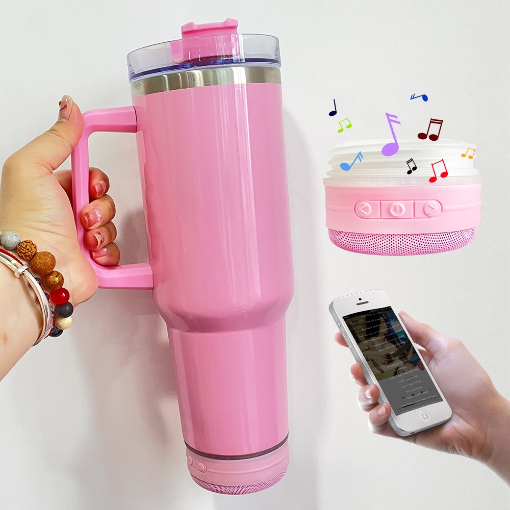 USA Warehouse 40oz Bblank Sublimation Wireless Smart Music Display Player Speaker Tumbler Mugs with Handle and Straw for DIY