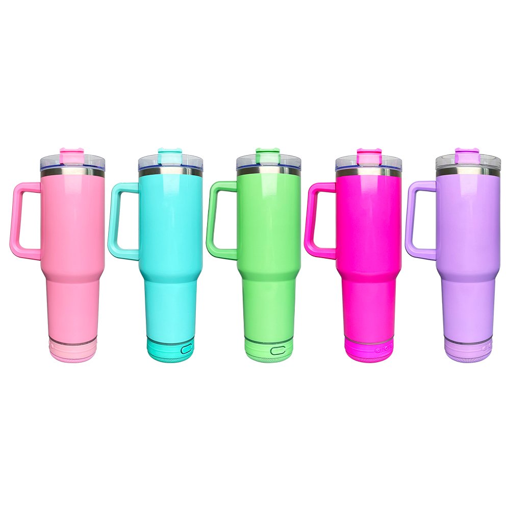 USA Warehouse 40oz Bblank Sublimation Wireless Smart Music Display Player Speaker Tumbler Mugs with Handle and Straw for DIY