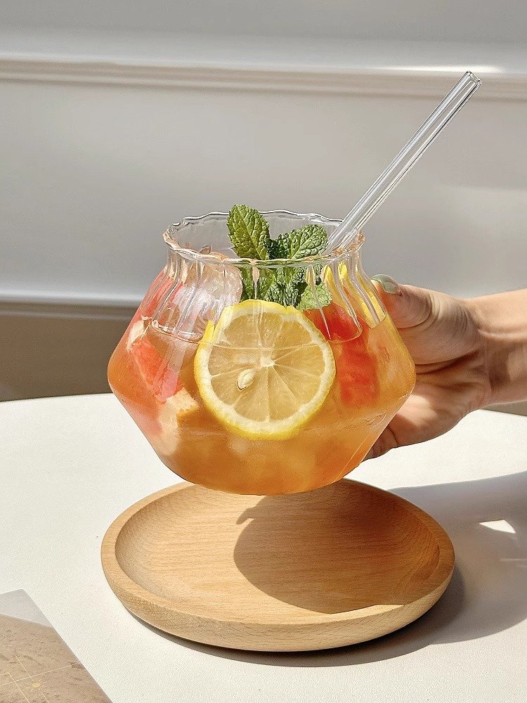 Reusable transparent glass juice straw drink cup 700ml Lovely Glass Cup Milk Coffee Drink Mug Tea Customized Glass Cup