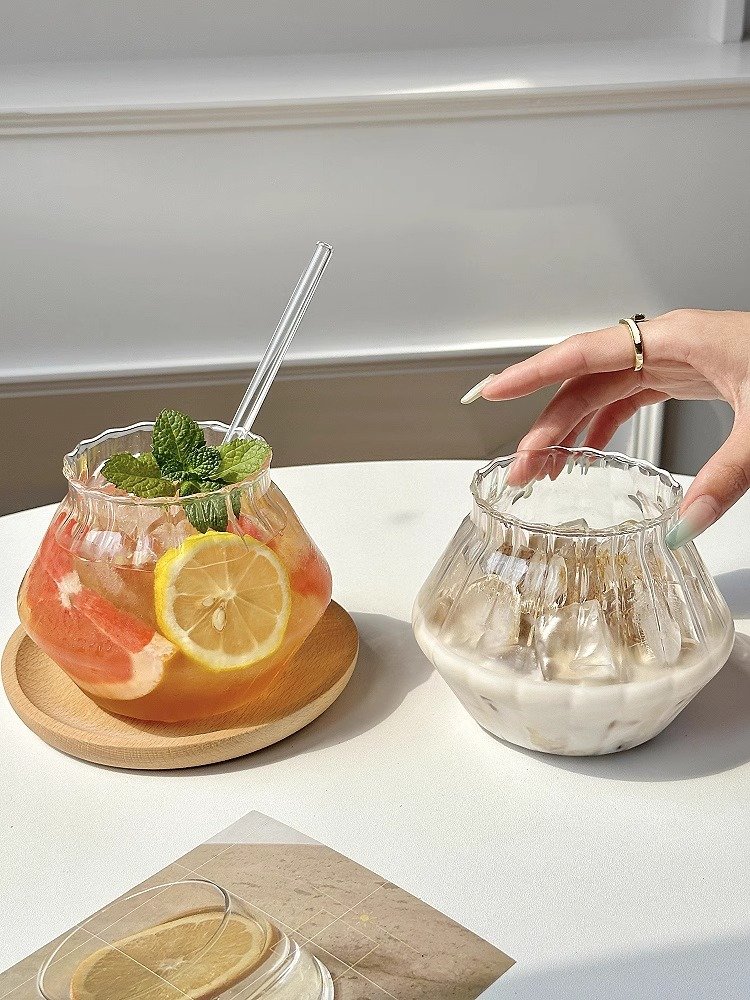 Reusable transparent glass juice straw drink cup 700ml Lovely Glass Cup Milk Coffee Drink Mug Tea Customized Glass Cup
