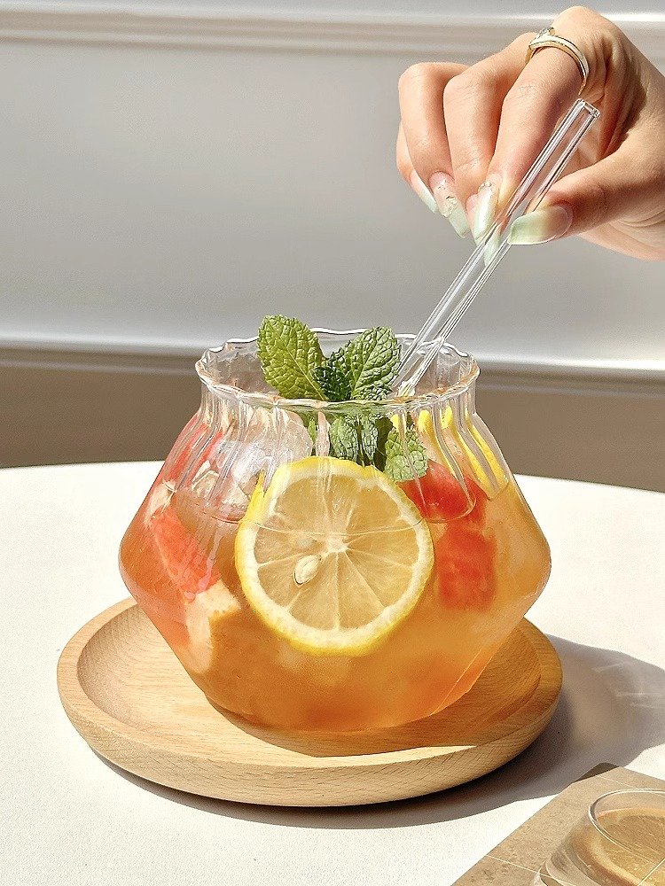 Reusable transparent glass juice straw drink cup 700ml Lovely Glass Cup Milk Coffee Drink Mug Tea Customized Glass Cup