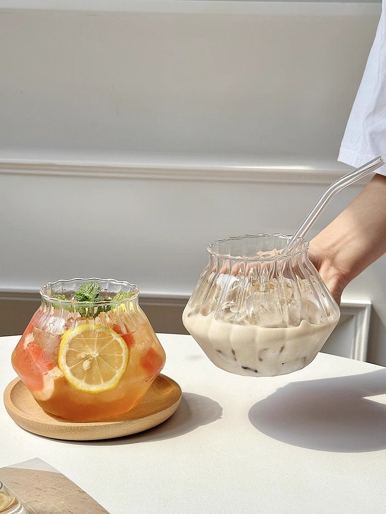 Reusable transparent glass juice straw drink cup 700ml Lovely Glass Cup Milk Coffee Drink Mug Tea Customized Glass Cup
