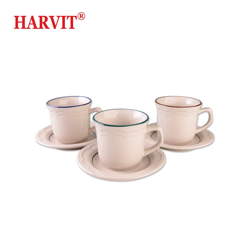 Hot Sale Colored Glaze Stoneware Ceramic Mugs Americana Style Coffee Cups and Saucers