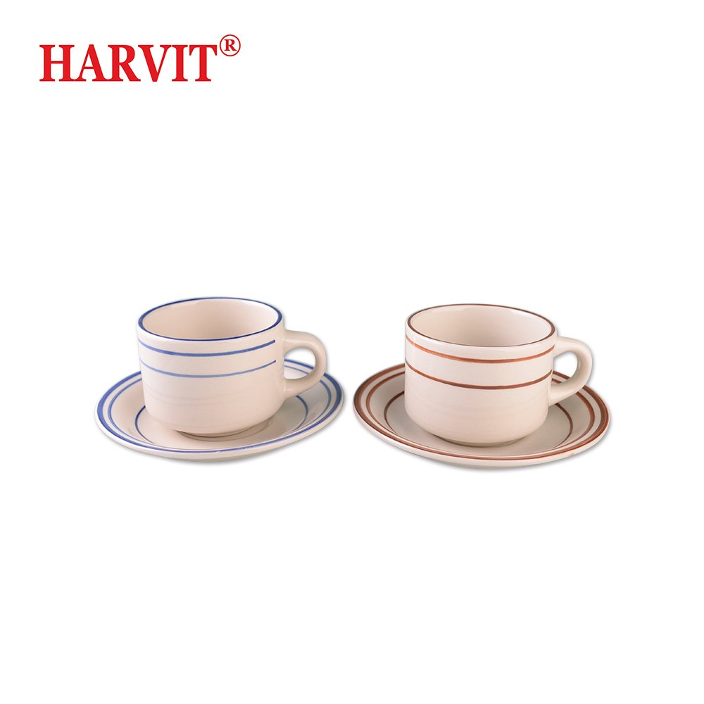 Hot Sale Colored Glaze Stoneware Ceramic Mugs Americana Style Coffee Cups and Saucers