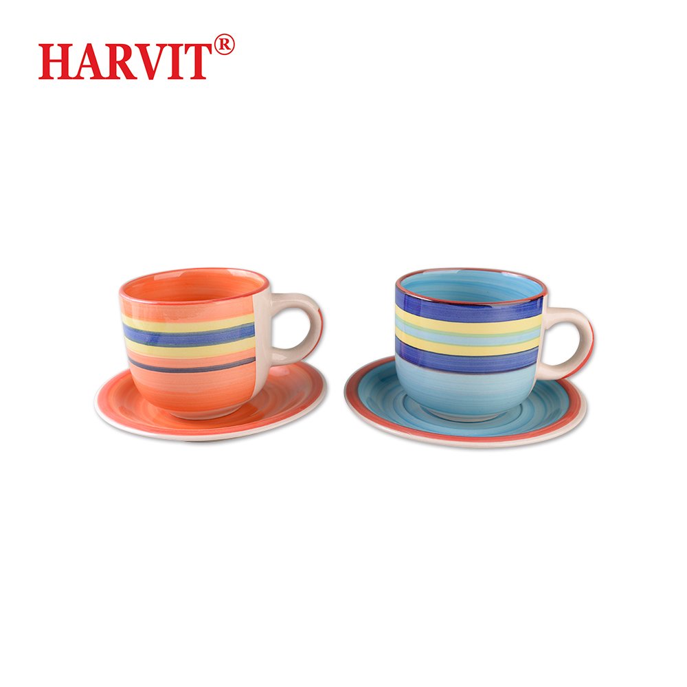 Hot Sale Colored Glaze Stoneware Ceramic Mugs Americana Style Coffee Cups and Saucers