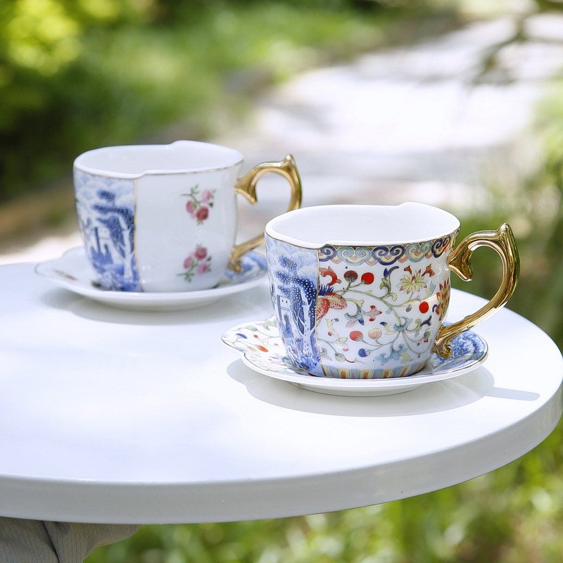 Chinese Style Exquisite Ceramic Coffee Mug Creative Irregular Handmade Luxury Pottery Tea Cups And Saucer Set