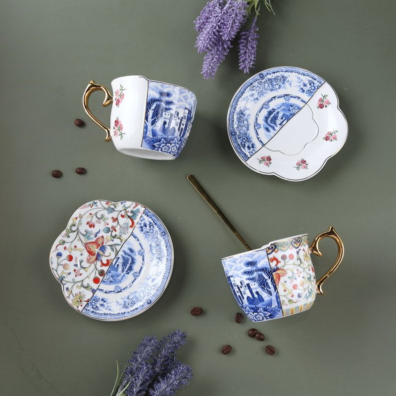 Chinese Style Exquisite Ceramic Coffee Mug Creative Irregular Handmade Luxury Pottery Tea Cups And Saucer Set