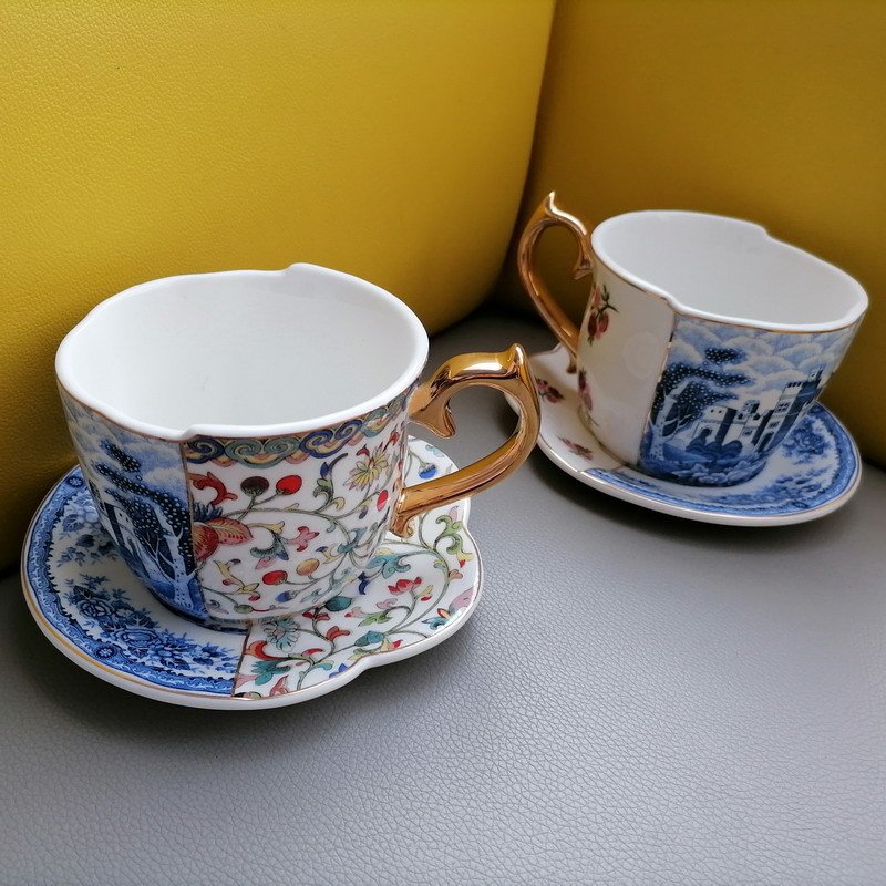 Chinese Style Exquisite Ceramic Coffee Mug Creative Irregular Handmade Luxury Pottery Tea Cups And Saucer Set