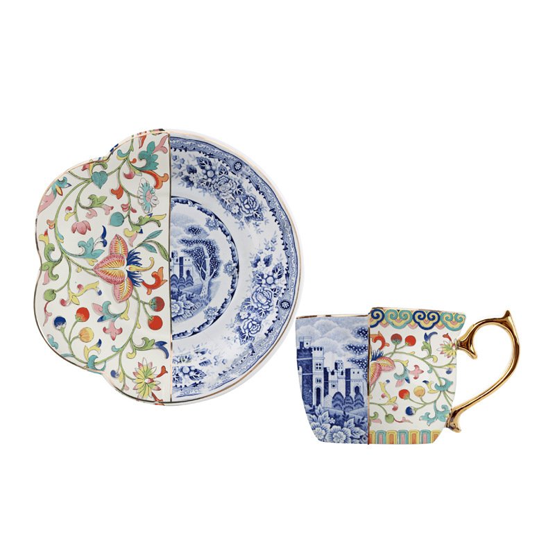 Chinese Style Exquisite Ceramic Coffee Mug Creative Irregular Handmade Luxury Pottery Tea Cups And Saucer Set
