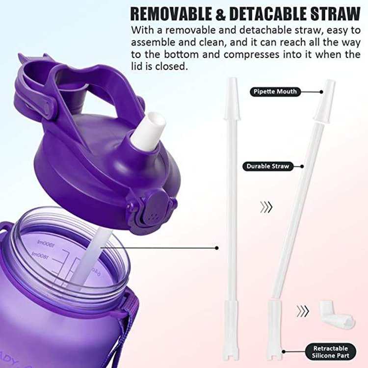 Bouteille D'Eau 2L Garrafa Motivacional 3 Em 1 Bpa Free Tritan Plastic Sports Drink Sipper 2Liter Water Bottle
