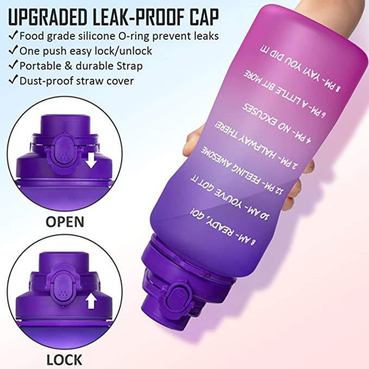 Bouteille D'Eau 2L Garrafa Motivacional 3 Em 1 Bpa Free Tritan Plastic Sports Drink Sipper 2Liter Water Bottle