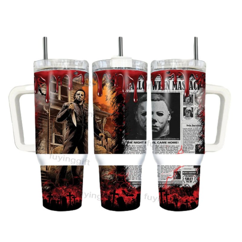 40oz Halloween Horror Movies Characters Stainless Steel Travel Mug Portable Vacuum Insulated Tumbler Cups CE With Handle Lid