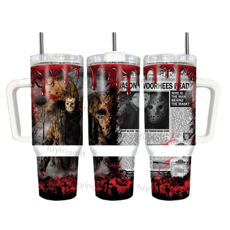 40oz Halloween Horror Movies Characters Stainless Steel Travel Mug Portable Vacuum Insulated Tumbler Cups CE With Handle Lid
