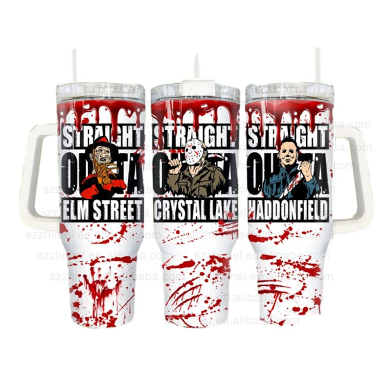 40oz Halloween Horror Movies Characters Stainless Steel Travel Mug Portable Vacuum Insulated Tumbler Cups CE With Handle Lid