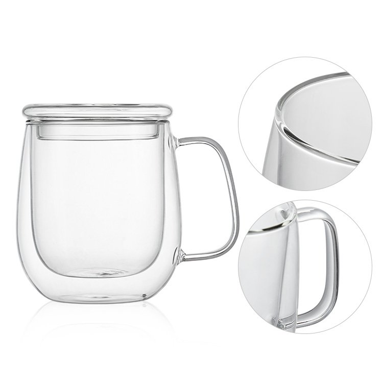 Eco Friendly Coffee Glasses Clear Cup Thermal Borosilicate Glass Tumbler Double Wall Insulated Late Mugs with Handle Set of 2 4