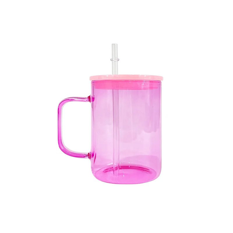 Wholesale USA warehouse colorful jelly 17oz blank sublimation clear transparent high borosilicate colored glass camper mugs