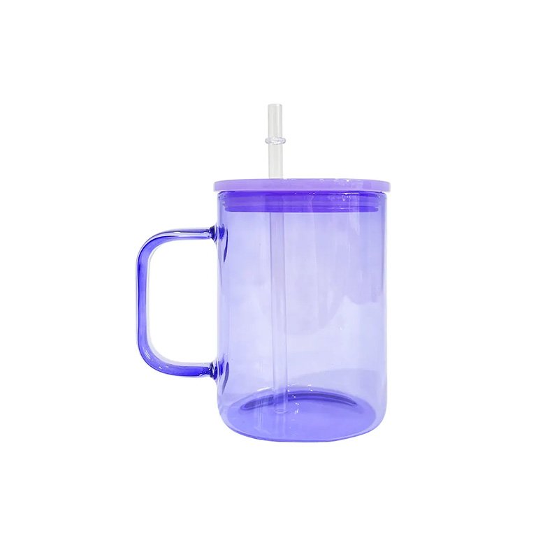 Wholesale USA warehouse colorful jelly 17oz blank sublimation clear transparent high borosilicate colored glass camper mugs