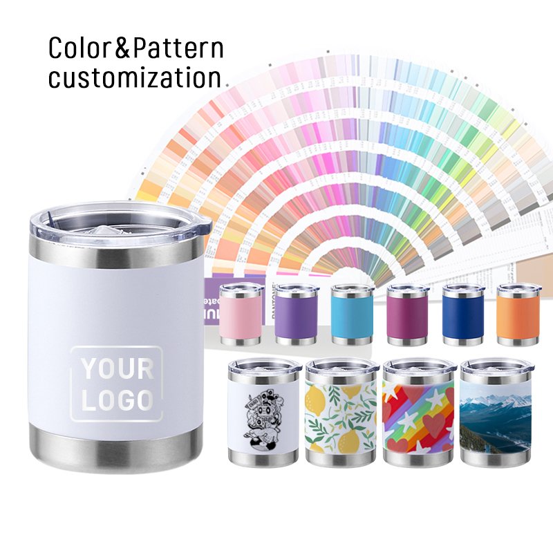 Custom Logo 10oz Double Wall Insulated Stainless Steel Tumbler Cup Lid Vacuum Travel Car Cup Wine/Beer Cup Coffee Cold Storage