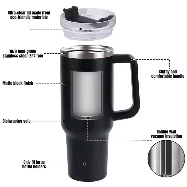 2024Custom coffee mugs for drinking stainless steel car tumbler 40oz 300z steel vacuum insulated Beer tumbler with lid and straw