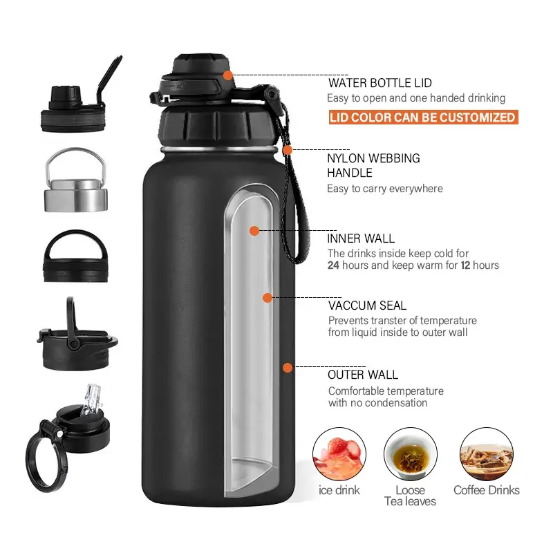 18oz 32oz 40oz 64oz Custom Logo Double Wall Vacuum Insulated Metal Flask Wide Mouth Gym Sports Drinking Water Bottle