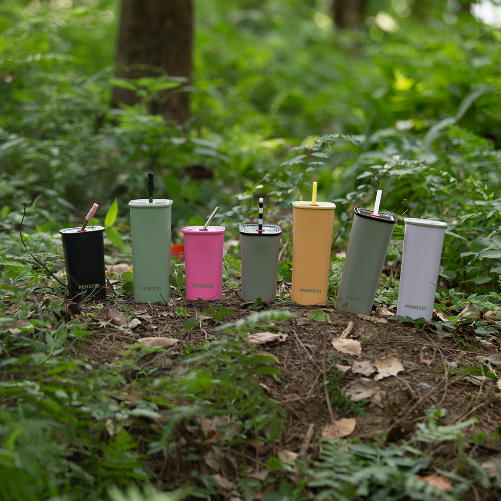 New Design Custom Square Water Straw Cup 12oz Insulated Water Camp Coffee Mugs Stainless Steel Tumbler
