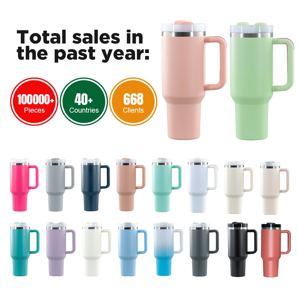 Personalized Custom 40 Oz Classic Vacuum Metal Stainless Steel 30oz Cup Insulated Coffee Mugs 40Oz Tumbler With Handle Straw Lid