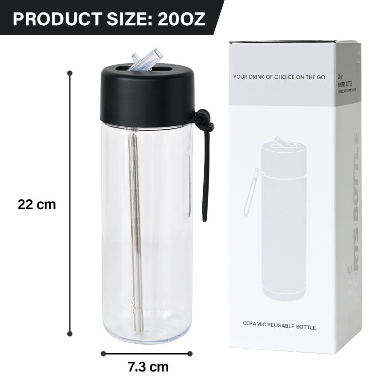 Custom Logo 25oz 740ml Reusable Transparent Clear Sport Travel Camping Plastic Water Bottle with straw lid