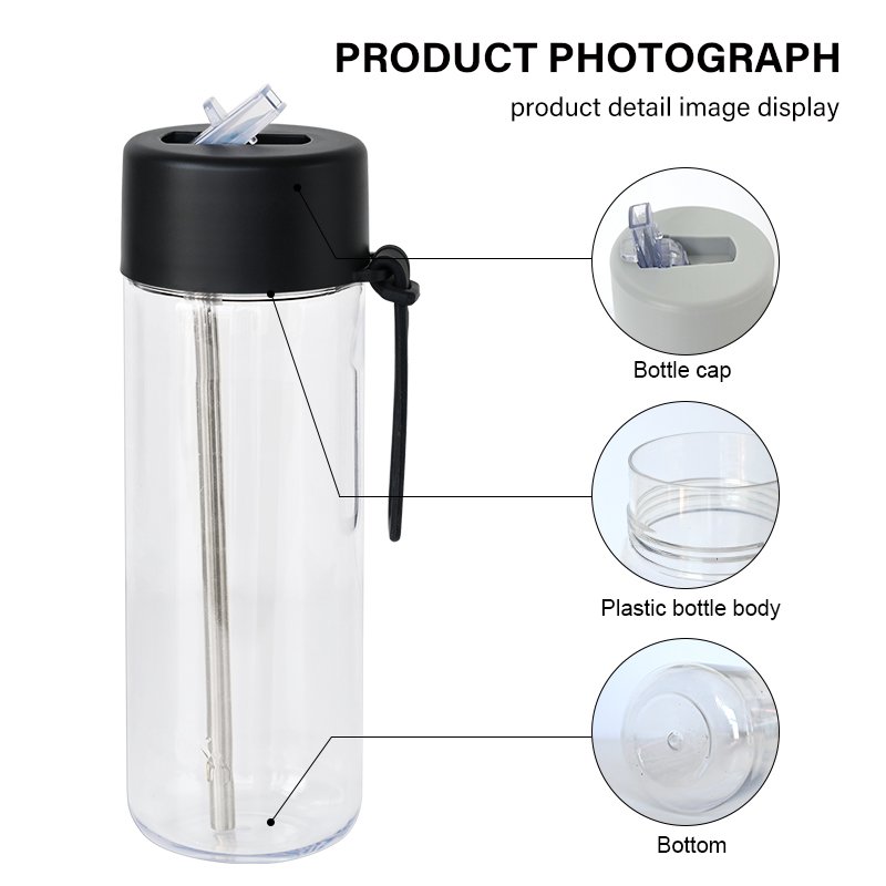 Custom Logo 25oz 740ml Reusable Transparent Clear Sport Travel Camping Plastic Water Bottle with straw lid