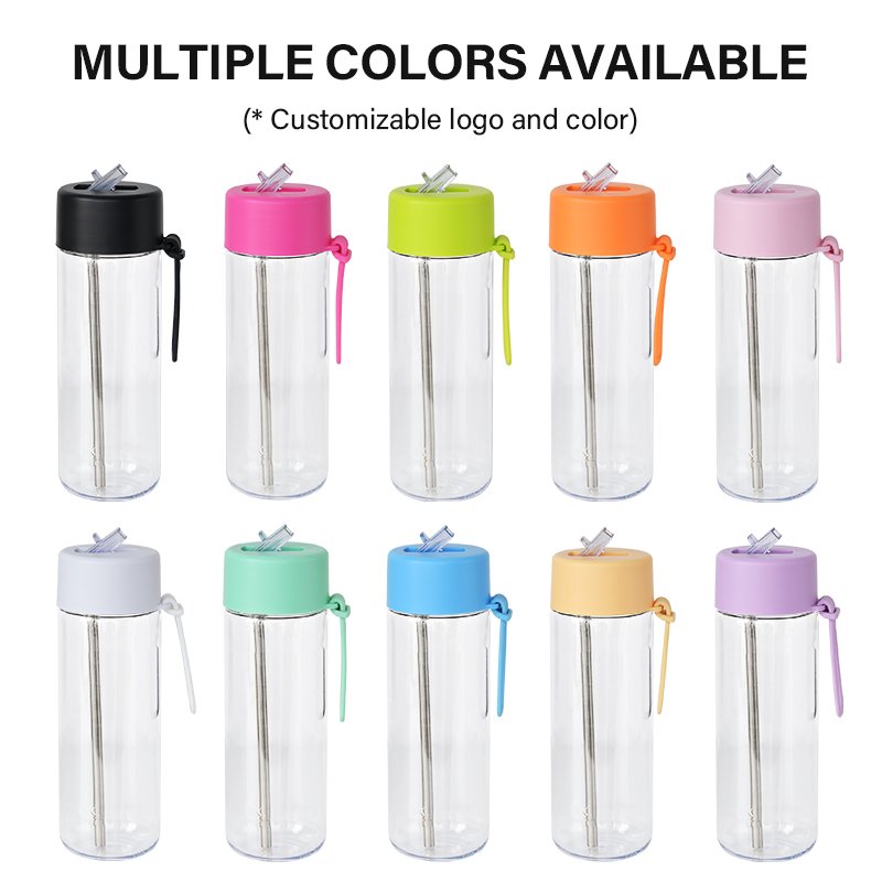 Custom Logo 25oz 740ml Reusable Transparent Clear Sport Travel Camping Plastic Water Bottle with straw lid