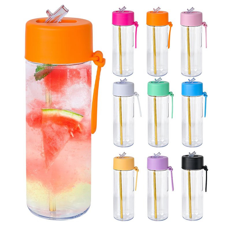 Custom Logo 25oz 740ml Reusable Transparent Clear Sport Travel Camping Plastic Water Bottle with straw lid