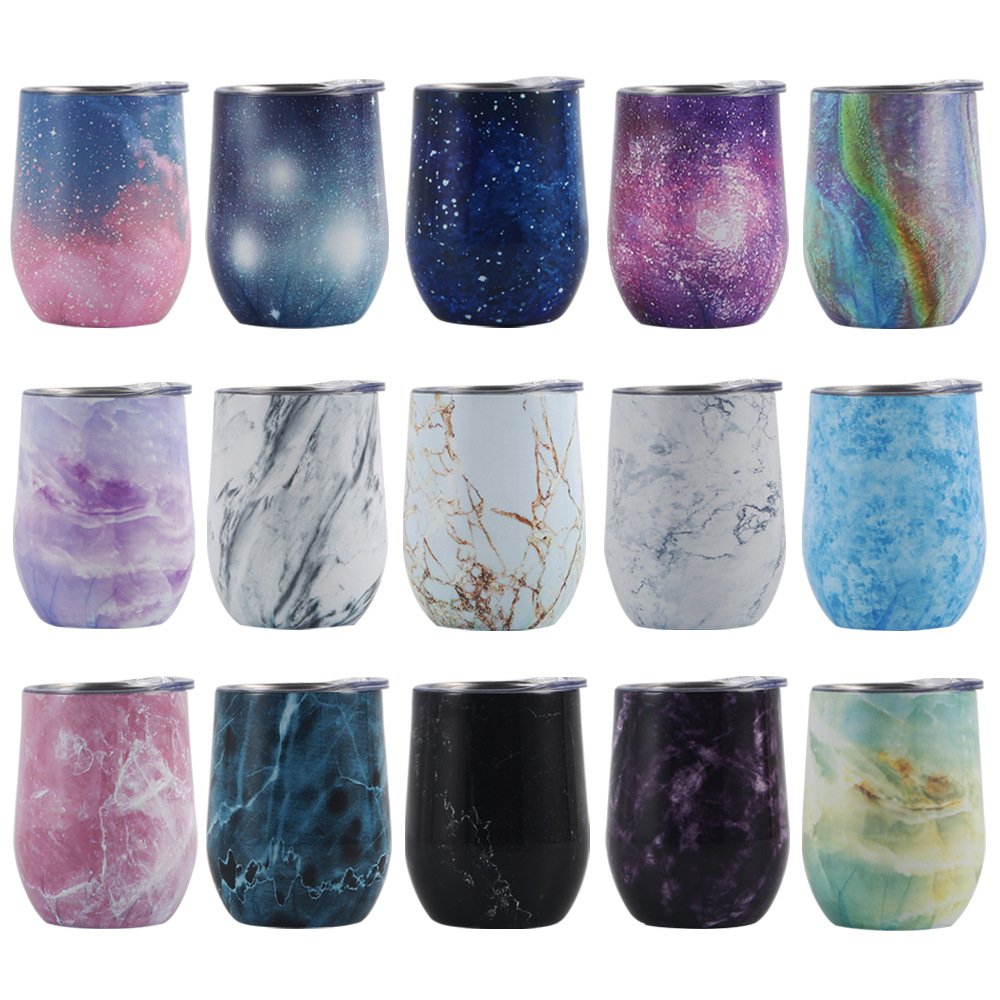 Costom Logo Swig insulated vacuum double wall stemless stainless steel wine tumbler egg shape mugs Cup wine glass with lids