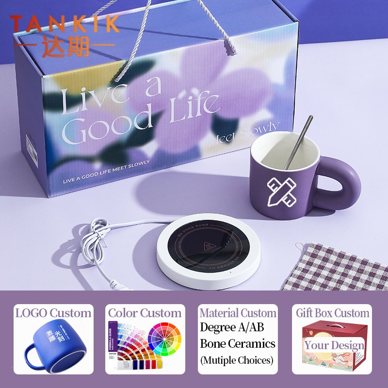 Thermostatic Warm Coaster Green Purple Coffee Colorful Cup Gift Mug With Gift Box