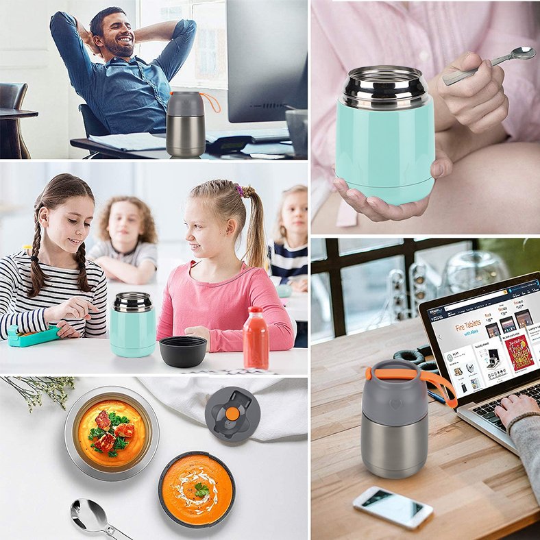 D.KADI Portable Vacuum Stainless Steel Containers Children School Food Warmer Insulated Thermos Flask Pot Lunch Box Thermal Jug