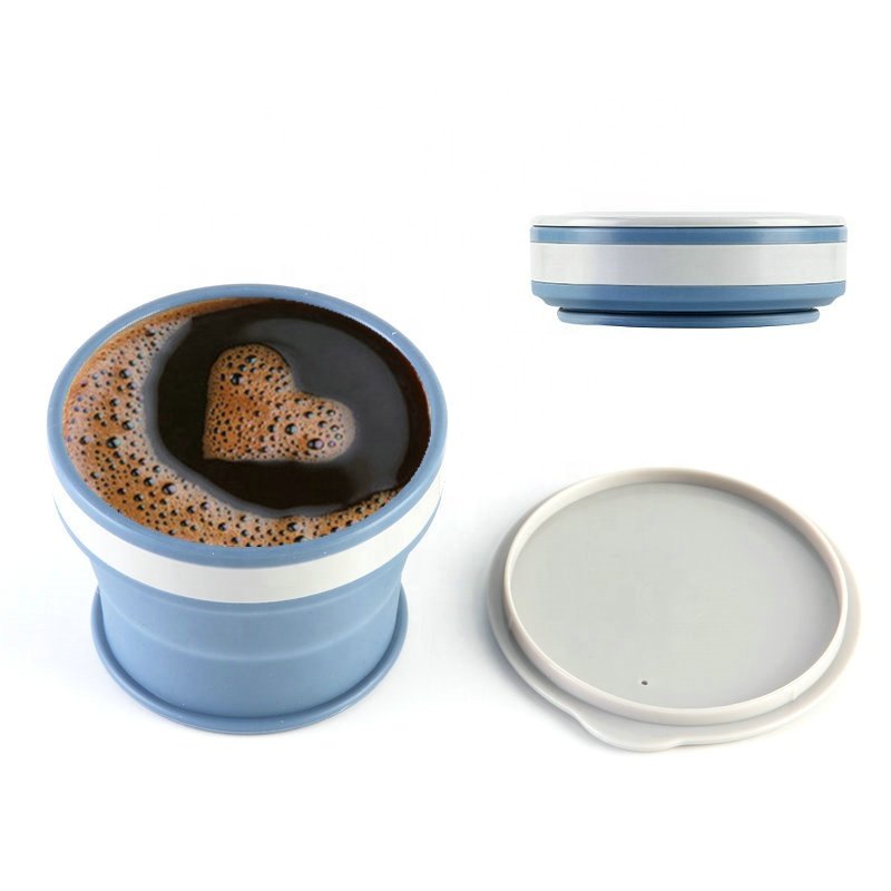 Custom Portable Eco Friendly 270ml 8oz 9oz Folding Silicone Cups Reusable Collapsible Foldable Travel Coffee Mug with Lid