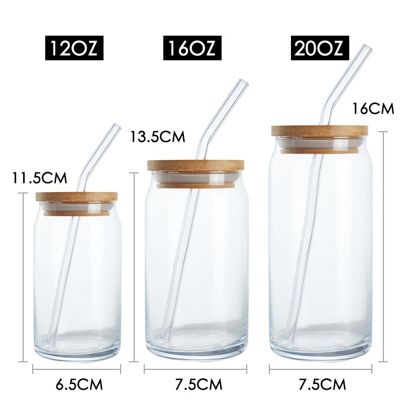 Wholesale Custom Logo Borosilicate Clear Milktea Coffee Beer Shaped Glass Cup 16oz Beer Mugs with Bamboo Lid