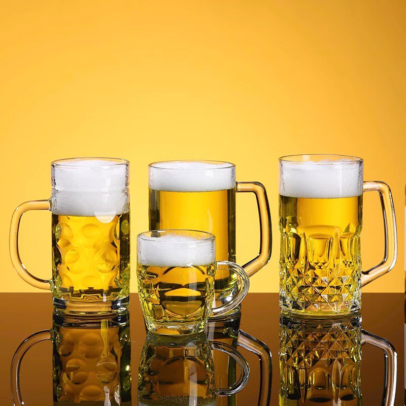 Wholesale Multiple Styles 1L Clear Beer Cups Classic Custom Logo Drinking Glasses Drinking Mug Beer Stein with Handle