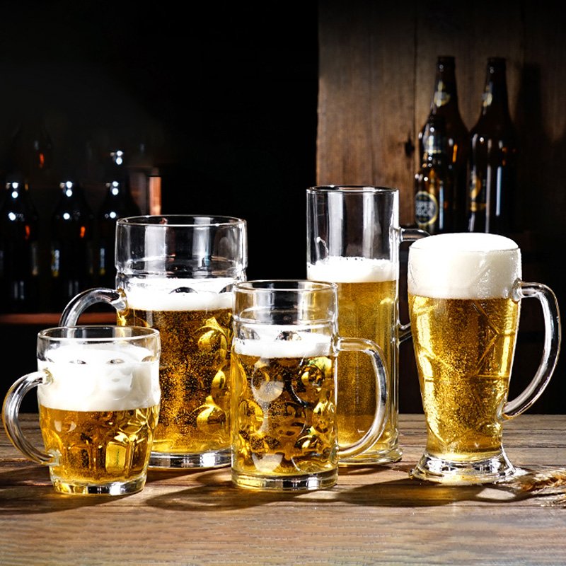 Wholesale Multiple Styles 1L Clear Beer Cups Classic Custom Logo Drinking Glasses Drinking Mug Beer Stein with Handle