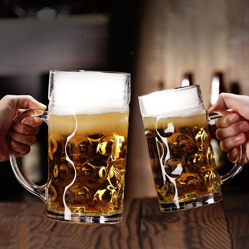Wholesale Multiple Styles 1L Clear Beer Cups Classic Custom Logo Drinking Glasses Drinking Mug Beer Stein with Handle