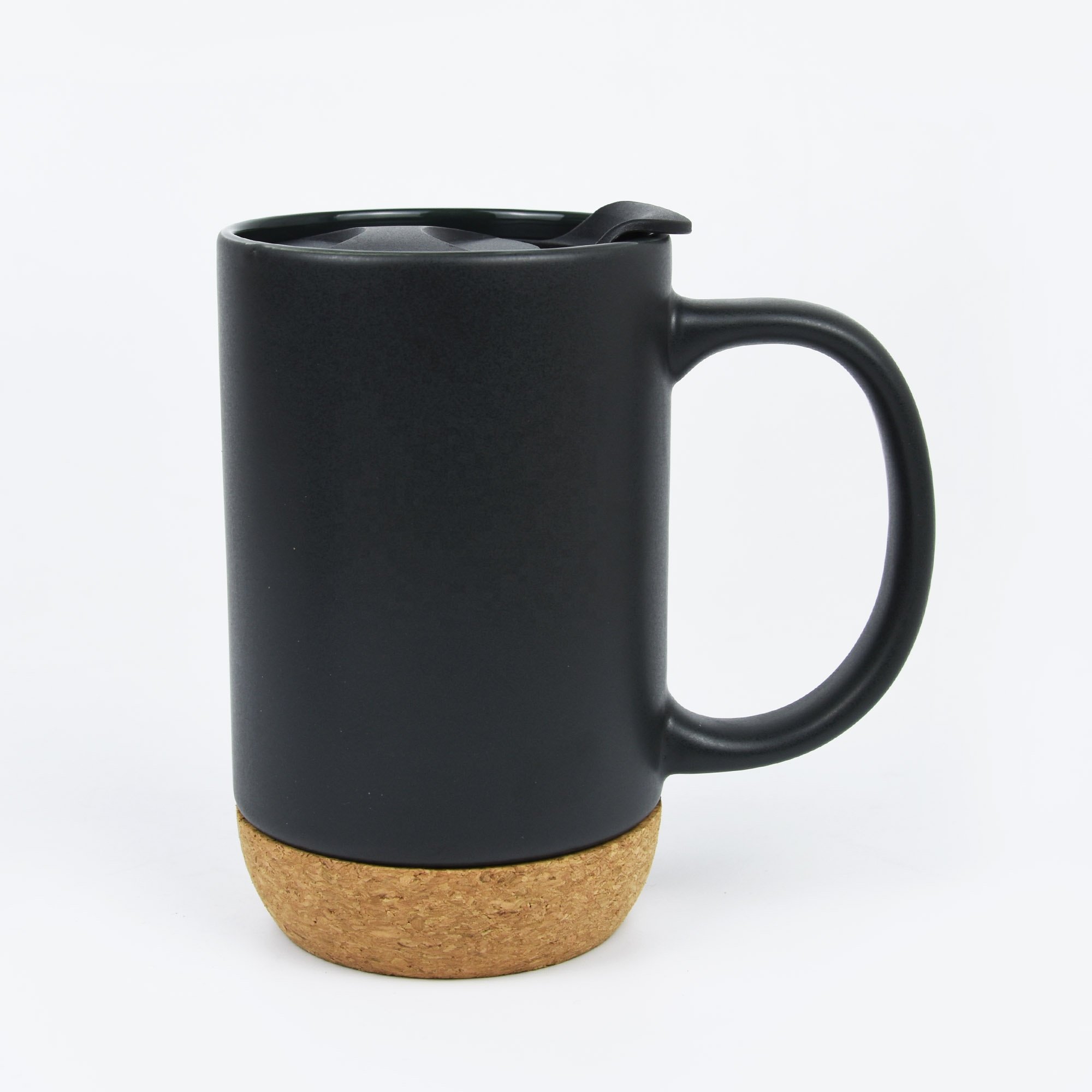 17 oz stoneware mug with Cork Base and PP Lid, matte glaze mug with cork base and lid, 14 oz office ceramic coffee mug with lid