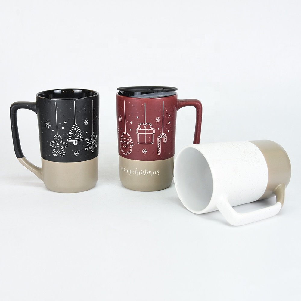 17 oz stoneware mug with Cork Base and PP Lid, matte glaze mug with cork base and lid, 14 oz office ceramic coffee mug with lid