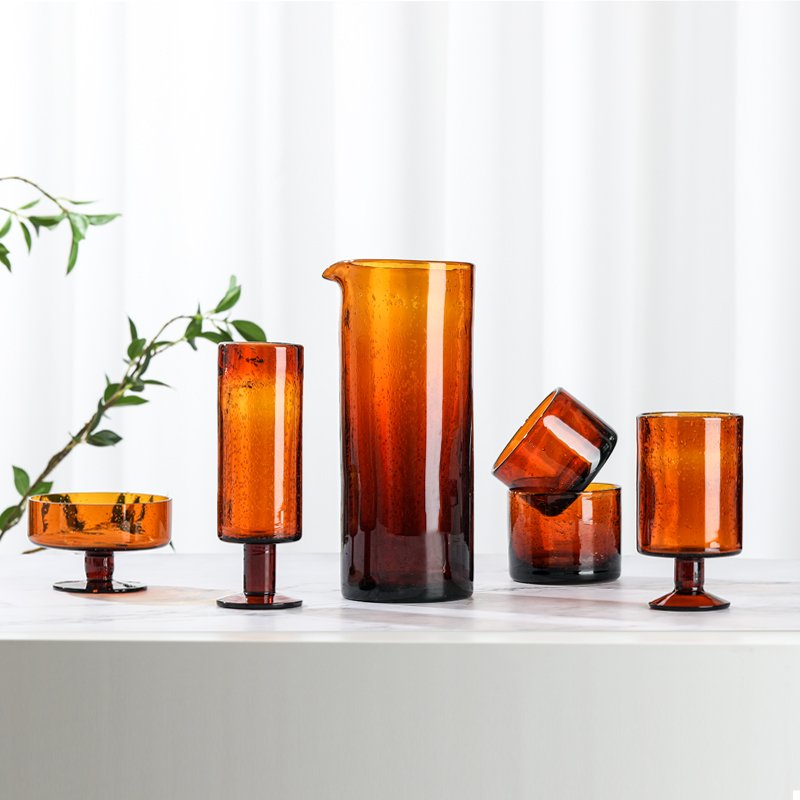 Factory Sale Various Custom Amber Series Cool Bubble Dessert Color Red Brown Cold Water Bottle Dessert Juice Crystal Wine Glass