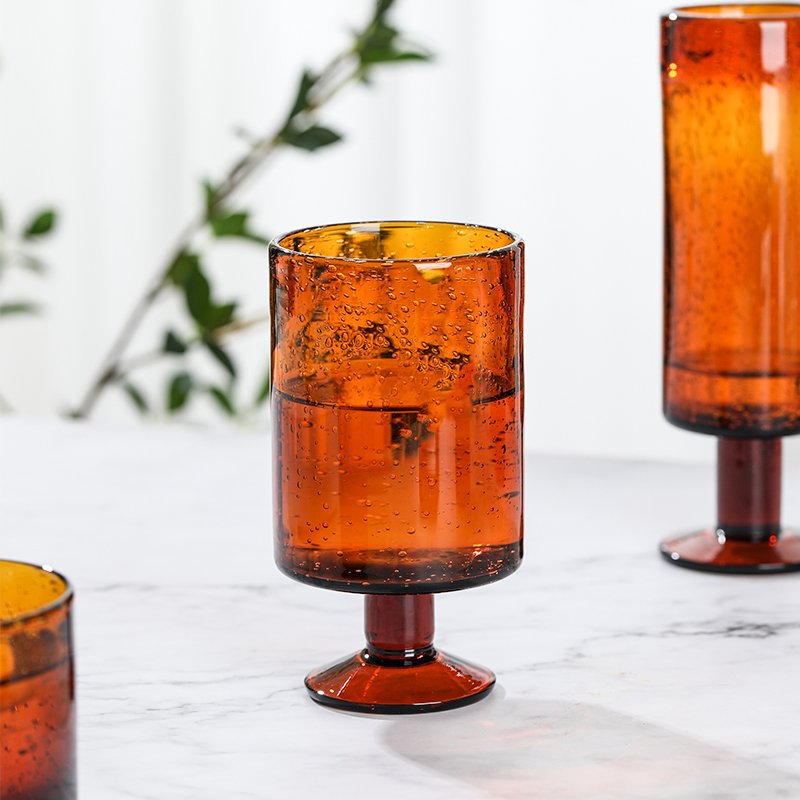 Factory Sale Various Custom Amber Series Cool Bubble Dessert Color Red Brown Cold Water Bottle Dessert Juice Crystal Wine Glass
