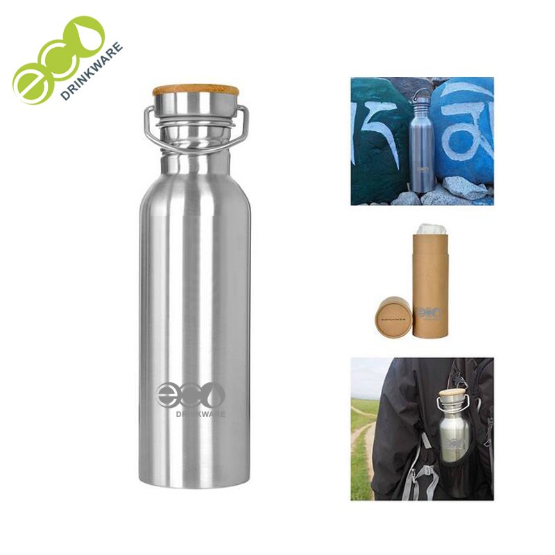 750ml Factory Wholesale BPA free double walled stainless custom water bottle with bamboo lid