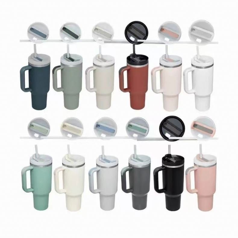 Custom Logo Leak Proof Flip Top Straw Tumbler Wholesale Bulk Thermol Cup Stainless Steel Coffee Mug 40oz Tumbler Cup with Handle