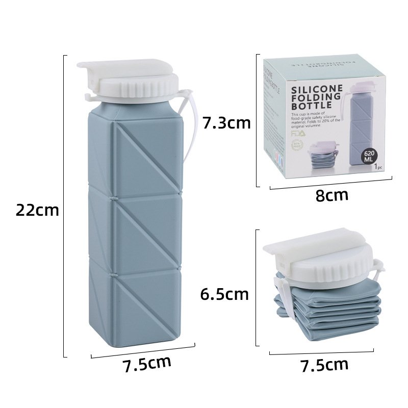 Silicone 620ml Collapsible Foldable Leakproof Straw Water Bottle