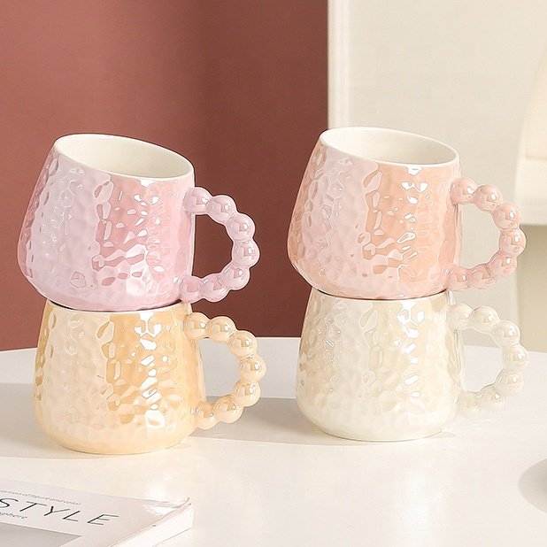 430ML High quality colorful creative mug ceramic mug with pearl handle