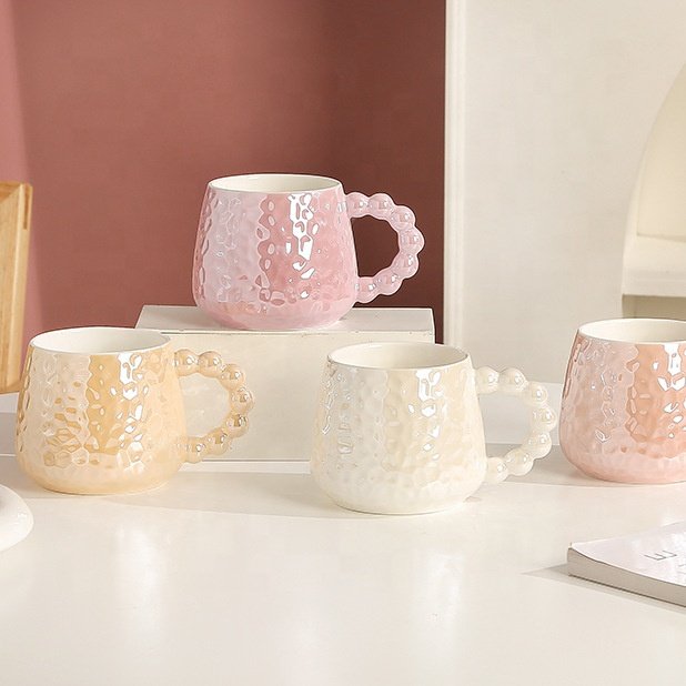 430ML High quality colorful creative mug ceramic mug with pearl handle